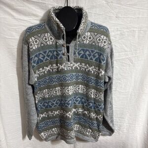 ARTE INKA-BERFASS Size L XL Blue White Gray Green Knit Peru Made ALPACA Sweater
